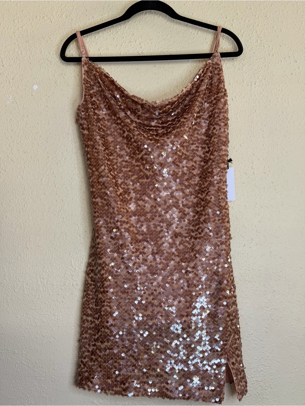 NWT | ASTR The Label | Sparks Fly Sequin Mini Dress Rose Gold - Size Large - Picture 2 of 6